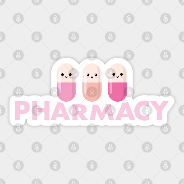 Pink pharmacy, 3 cute pills Pharmacy Sticker TeePublic